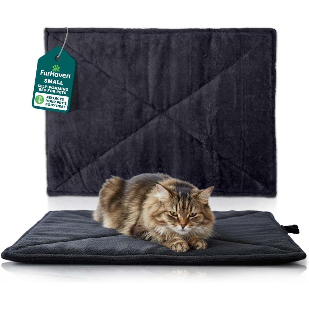 imageFurHaven ThermaNAP Self Warming Cat Mat Dog Bed for Crates with SelfWarming Technology for Cozy Rest Fully Machine Washable Small Plush Faux Fur BlackBlack