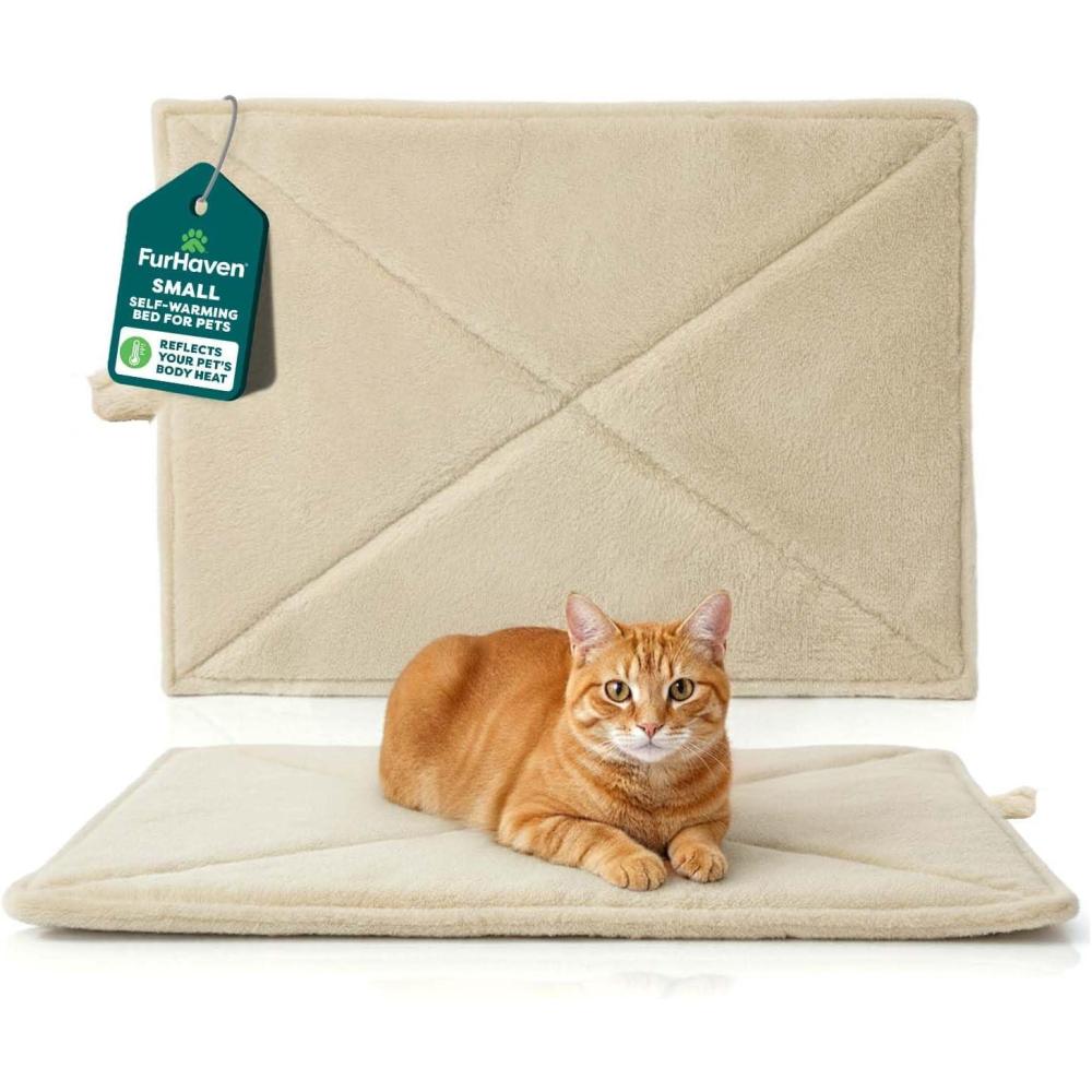 imageFurHaven ThermaNAP Self Warming Cat Mat Dog Bed for Crates with SelfWarming Technology for Cozy Rest Fully Machine Washable Small Plush Faux Fur BlackCream