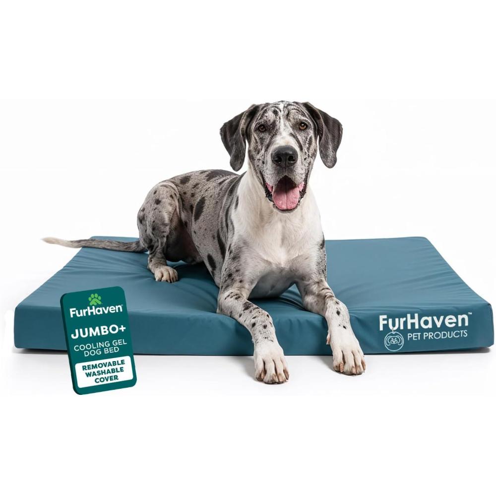imageFurHaven WaterResistant Cooling Gel Dog Bed for Large Dogs Cool GelTop Foam with a Solid Orthopedic Foam Base for Comfort and Support Washable Cover Jumbo Plus XXL Polycanvas Deep Lagoon