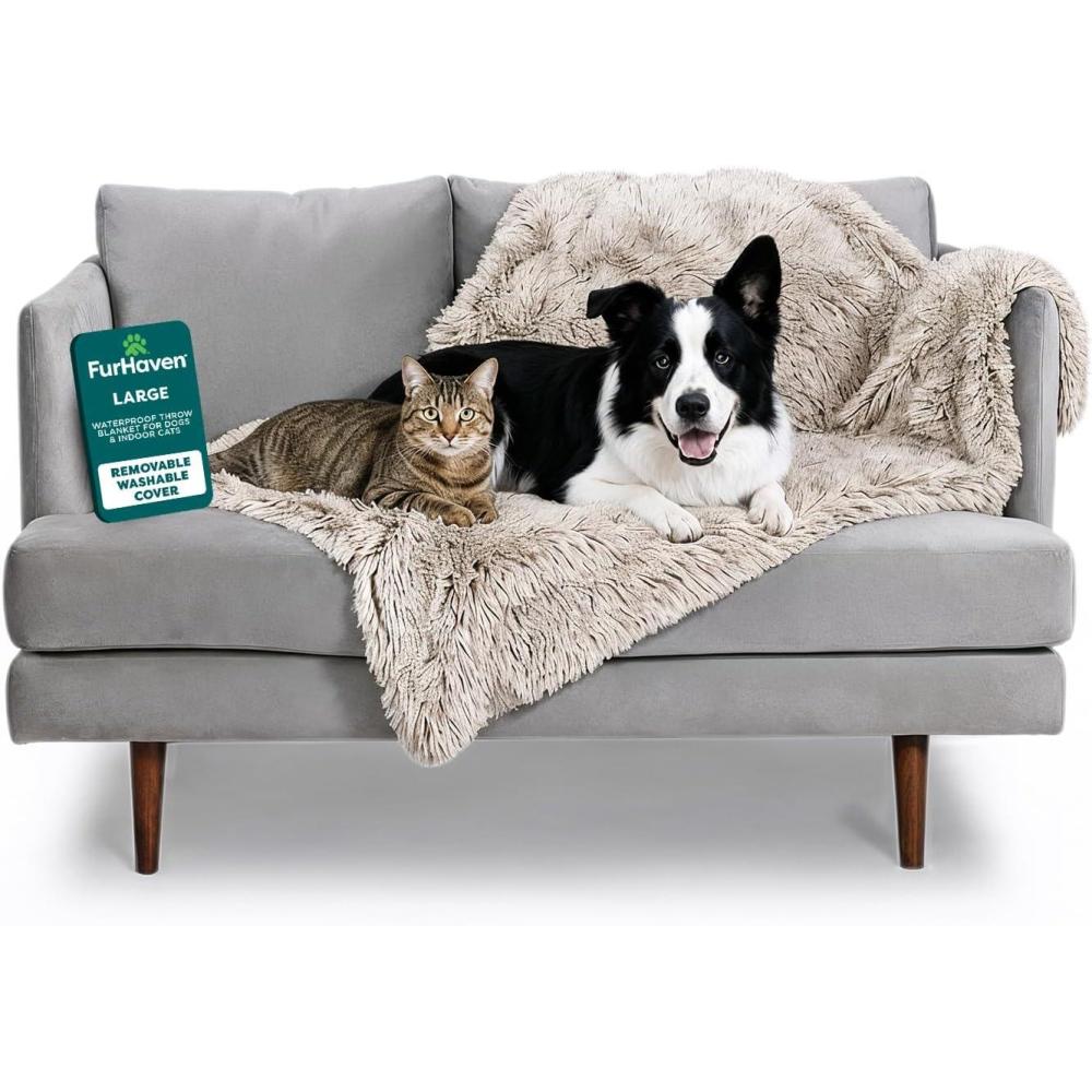 imageFurHaven Waterproof Throw Blanket for Dogs ampamp Indoor Cats Reversible Protective Pet Blanket Large Long Faux Fur ampamp Velvet DriftwoodLong Faux Fur Taupe