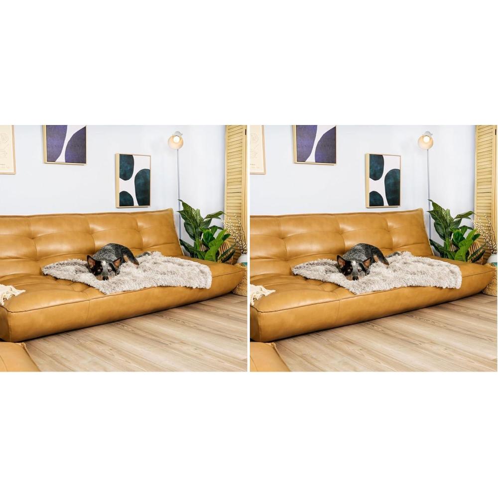 imageFurHaven Waterproof Throw Blanket for Dogs ampamp Indoor Cats Reversible Protective Pet Blanket Large Long Faux Fur ampamp Velvet DriftwoodLong Faux Fur Taupe Pack of 2