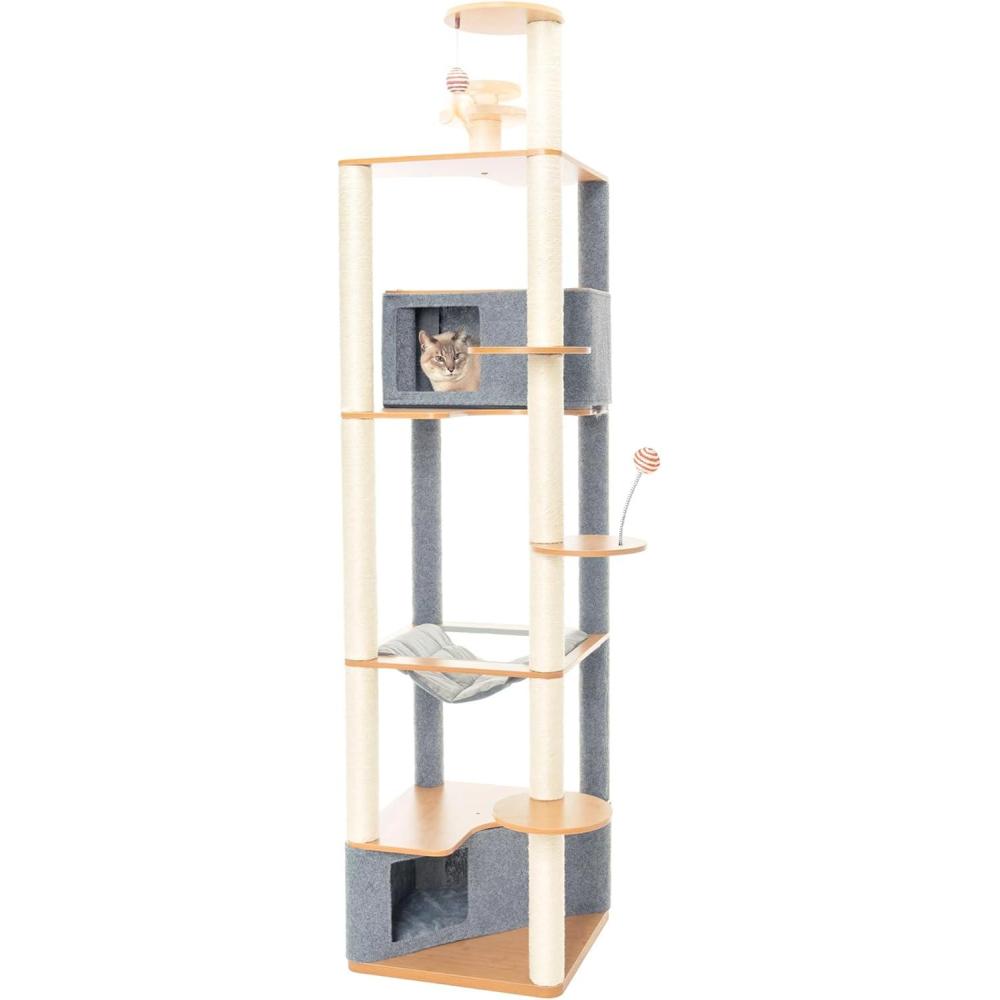 imageFurhaven 1575quot Tall Playground for Indoor Cats Ft Sisal Scratching Posts SelfGrooming Brush ampamp Toy Tiger Tough Hammock Interactive Playground Silver One SizeAscentials Grand Suite Tower
