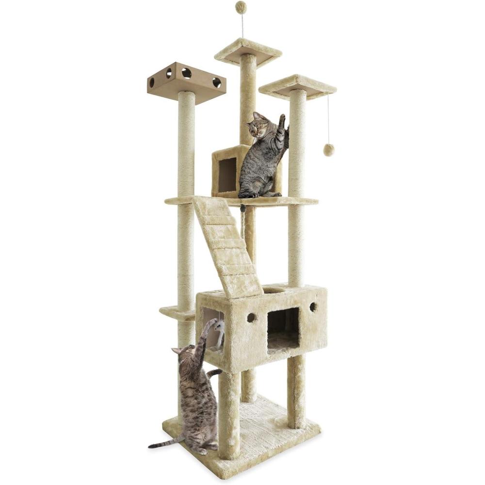 imageFurhaven 1575quot Tall Playground for Indoor Cats Ft Sisal Scratching Posts SelfGrooming Brush ampamp Toy Tiger Tough Hammock Interactive Playground Silver One SizeDouble Decker Playground Cream