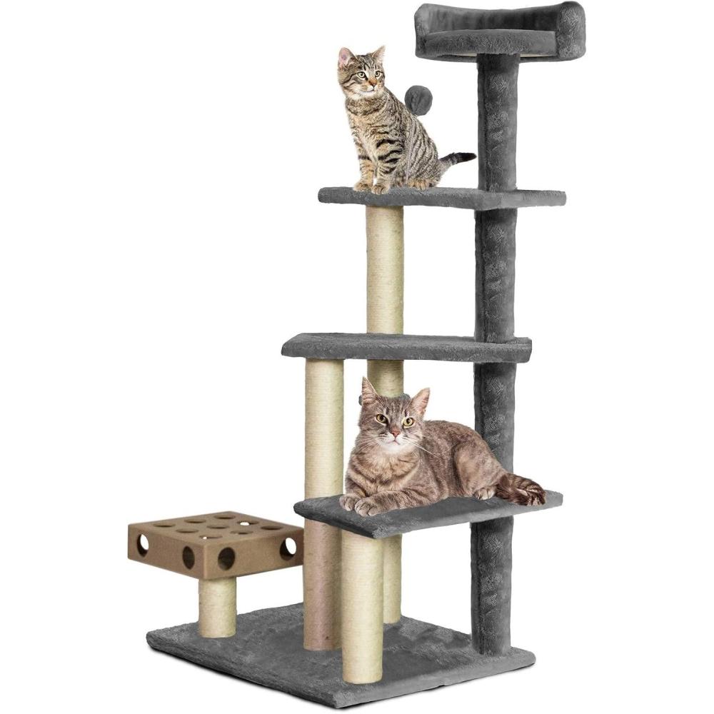 imageFurhaven 1575quot Tall Playground for Indoor Cats Ft Sisal Scratching Posts SelfGrooming Brush ampamp Toy Tiger Tough Hammock Interactive Playground Silver One SizePlaystairs Playground Gray