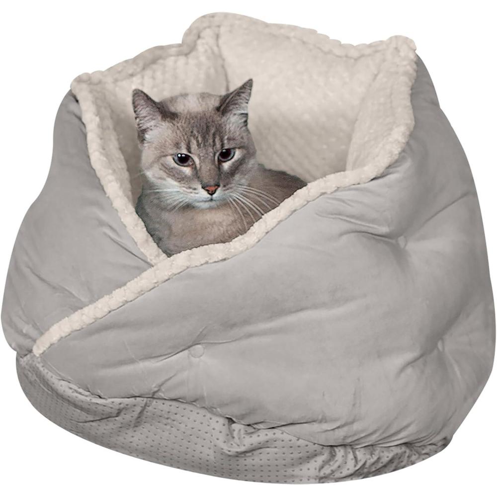 imageFurhaven 24quot Round Pet Bed for Indoor Cats ampamp MediumSmall Dogs 100 Washable For Pets Up to 35 lbs Minky Plush ampamp Velvet Hug Bed Silver Gray 24inchHug Bed Minky Velvet Silver Gray