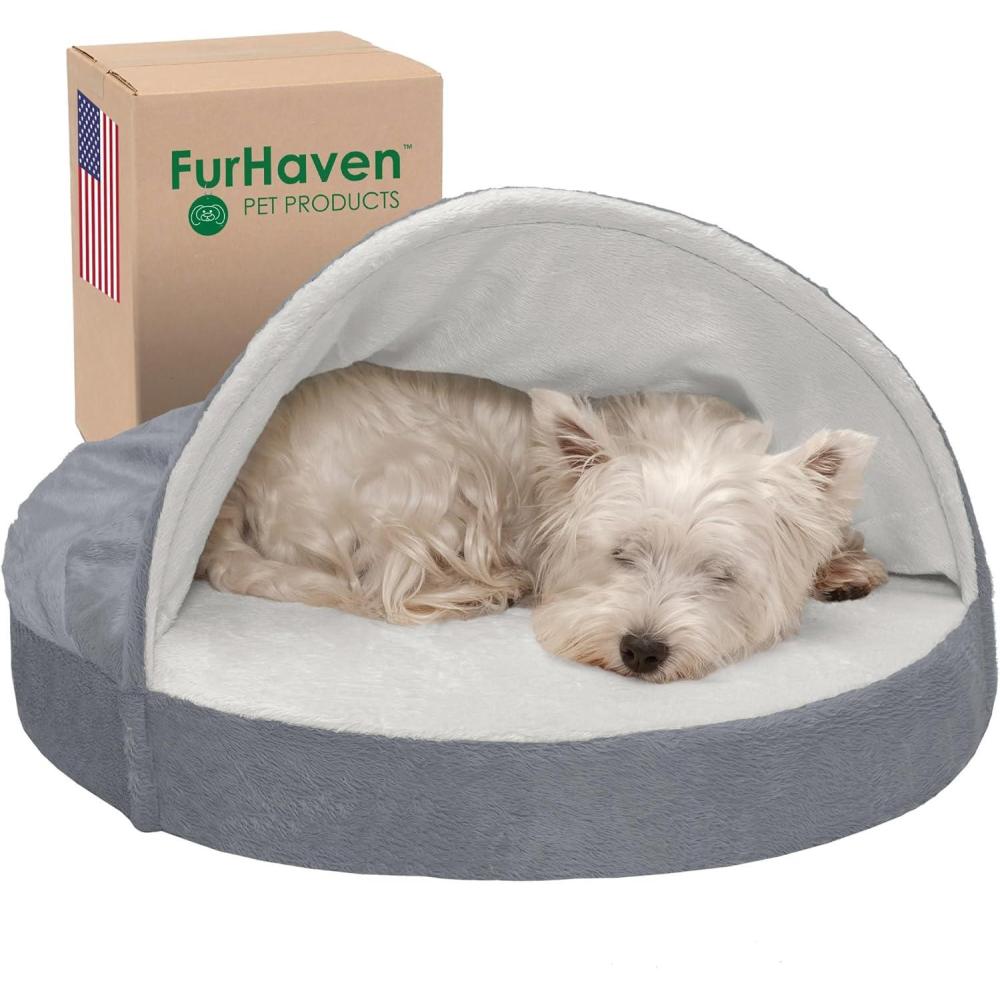 imageFurhaven 26quot Round Cooling Gel Dog Bed for MediumSmall Dogs w Removable Washable Cover For Dogs Up to 30 lbs Sherpa ampamp Suede Snuggery Espresso 26inchMicrovelvet Silver