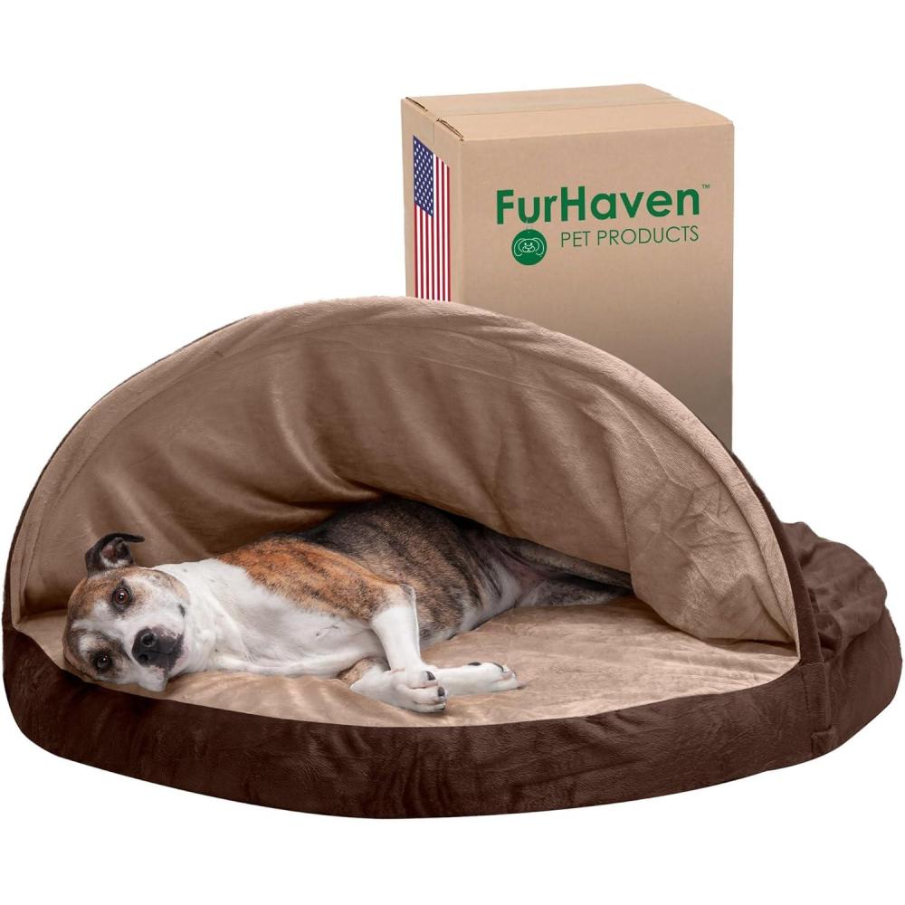 imageFurhaven 26quot Round Cooling Gel Dog Bed for MediumSmall Dogs w Removable Washable Cover For Dogs Up to 30 lbs  Sherpa ampamp Suede Snuggery  Espresso 26inchMicrovelvet Espresso
