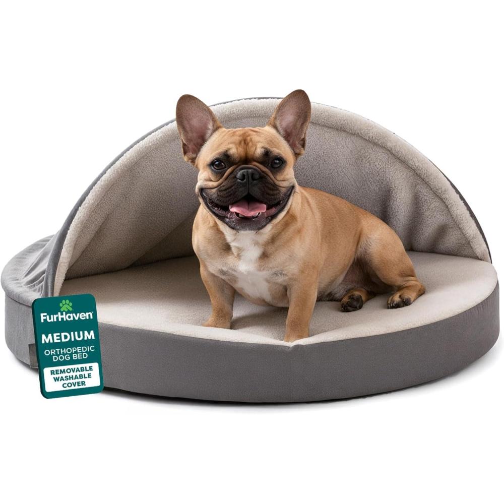 imageFurhaven 44quot Round Orthopedic Dog Bed for Large Dogs w Removable Washable Cover For Dogs Up to 80 lbs Sherpa ampamp Suede Snuggery Gray 44inchGray