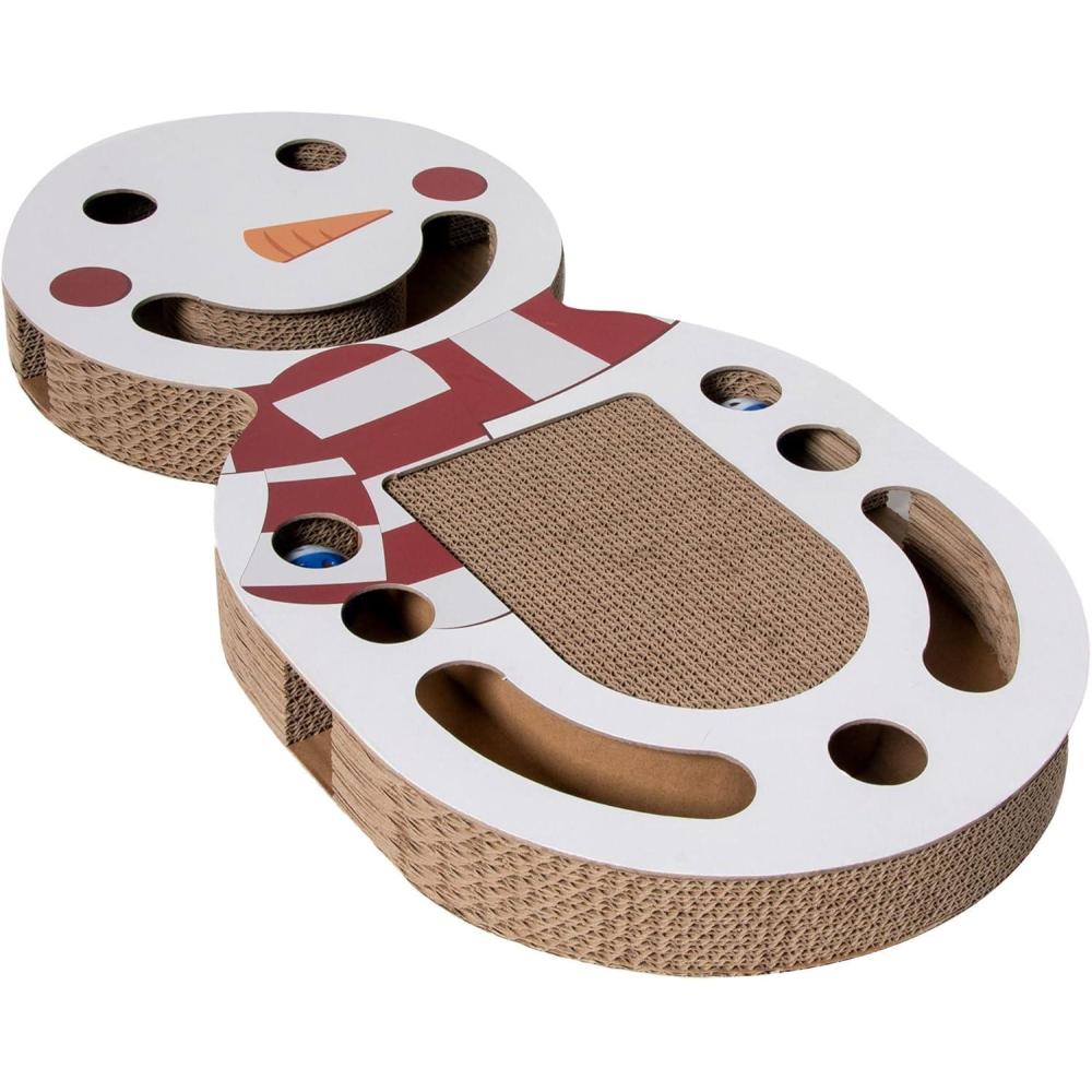 imageFurhaven Cardboard Cat House w Catnip for Indoor Cats Ft Scratching Pad ampamp Hanging Toys Decorated Gingerbread House Holiday Cat Scratcher Hideout Christmas Print One SizeHoliday Busy Box Snowman