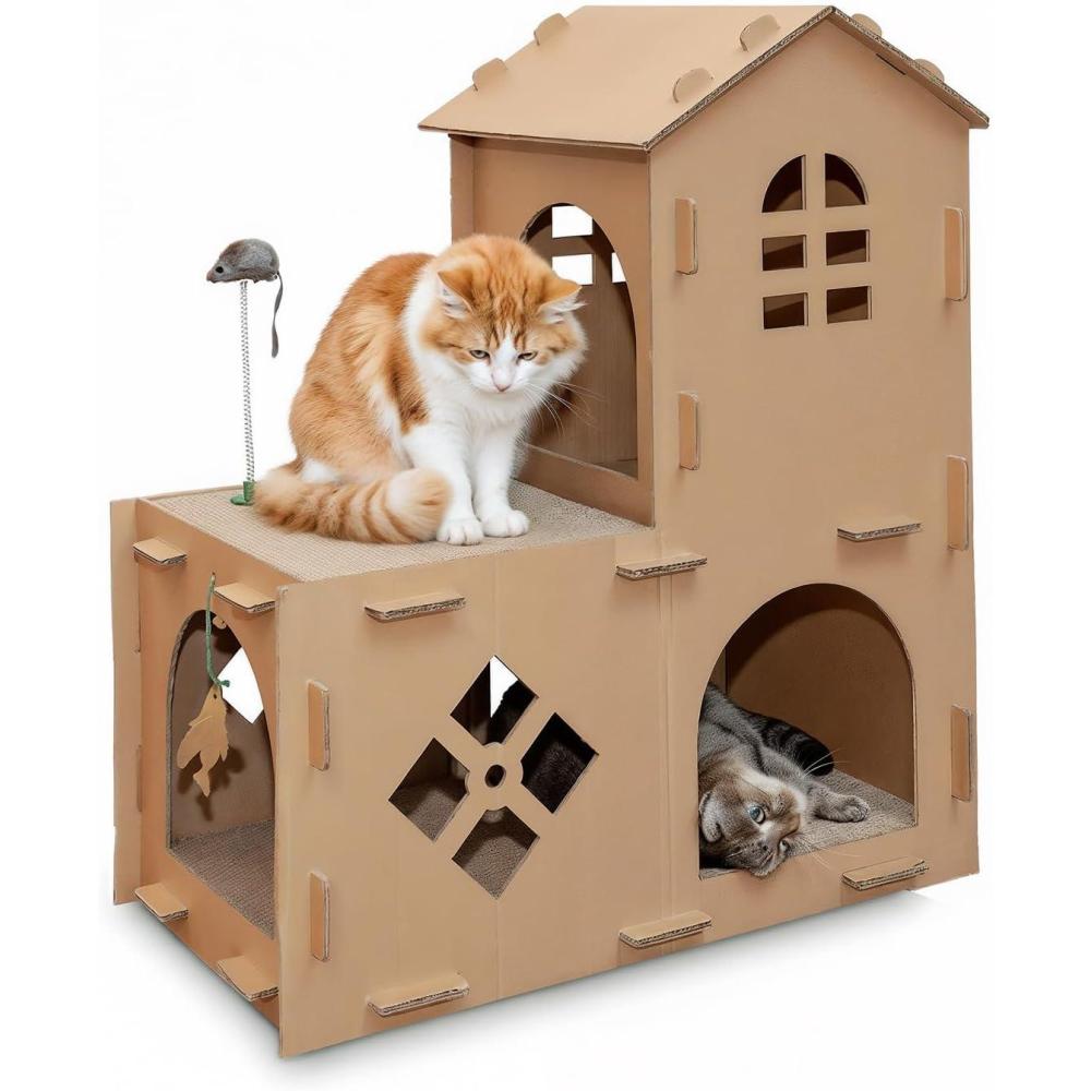 imageFurhaven Cardboard Hideout w Catnip for Indoor Cats Ft Scratching Pad Ball Track ampamp Toys  Kitty Hideaway Corrugated Cat Scratcher House  Cat Print One SizeFarmhouse Playground
