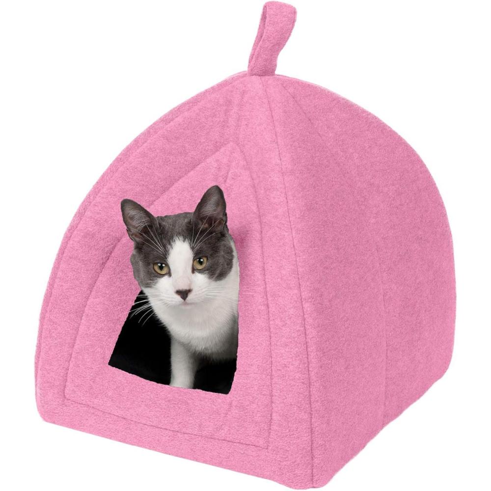 imageFurhaven Cat Bed Cave for Indoor Cats ampamp Small Dogs Washable ampamp Foldable w Removable Cushion  Polar Fleece Pet Tent  Cotton Candy Pink Small