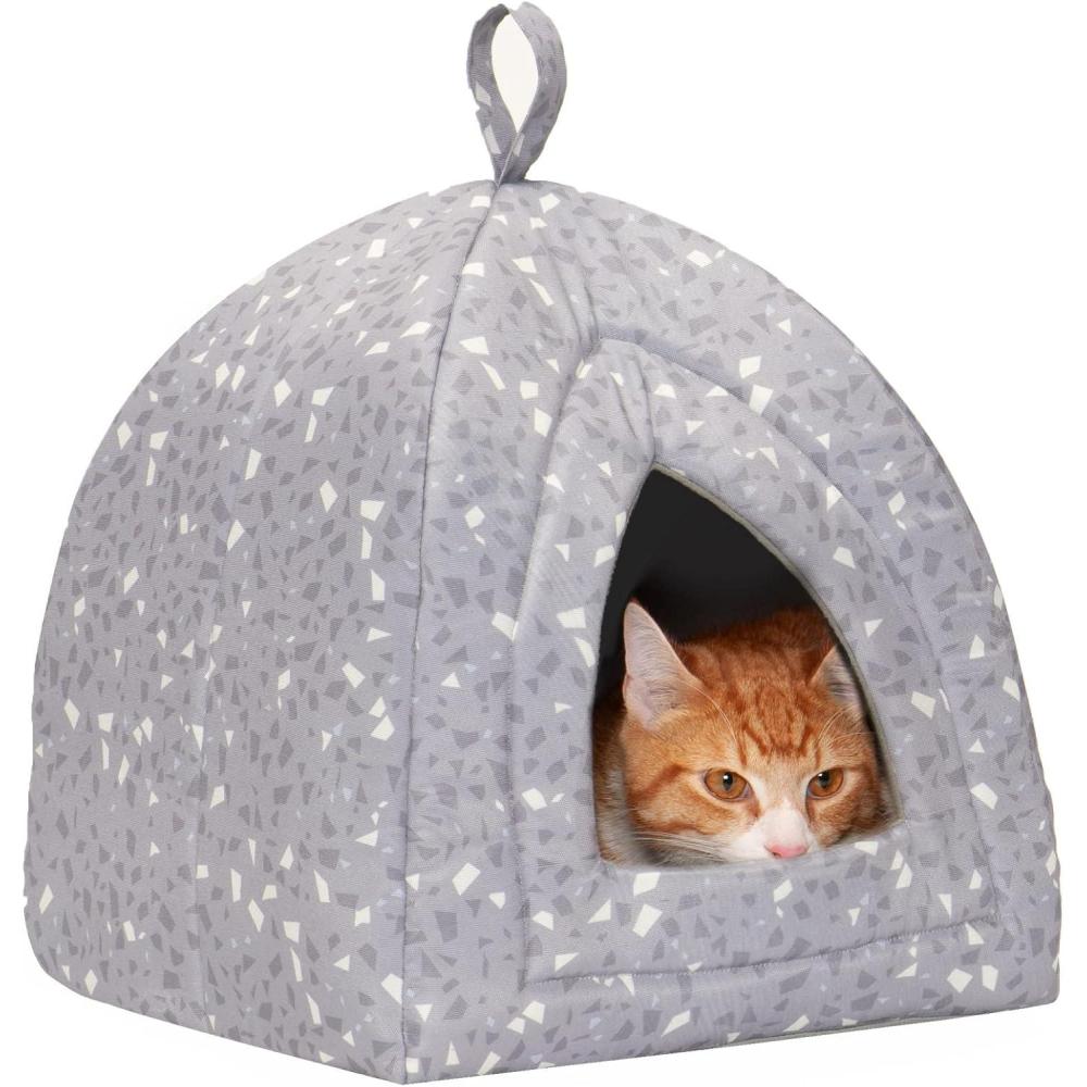 imageFurhaven Cat Bed Cave for Indoor Cats ampamp Small Dogs Washable ampamp Foldable w Removable Cushion Polycanvas Print Pet Tent Gray Terazzo Small