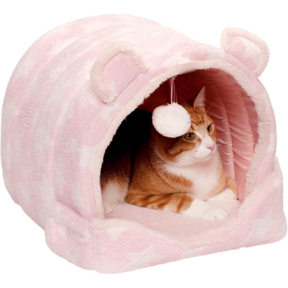 imageFurhaven Cat Bed Snuggle Hideout for Indoor Cats ampamp Small Dogs Washable ampamp Foldable w Plush Ball Toy  Snuggle Hideout Pet Tent  Pink Stars SmallCozy Cave  Fleece  Faux Fur Pink Stars