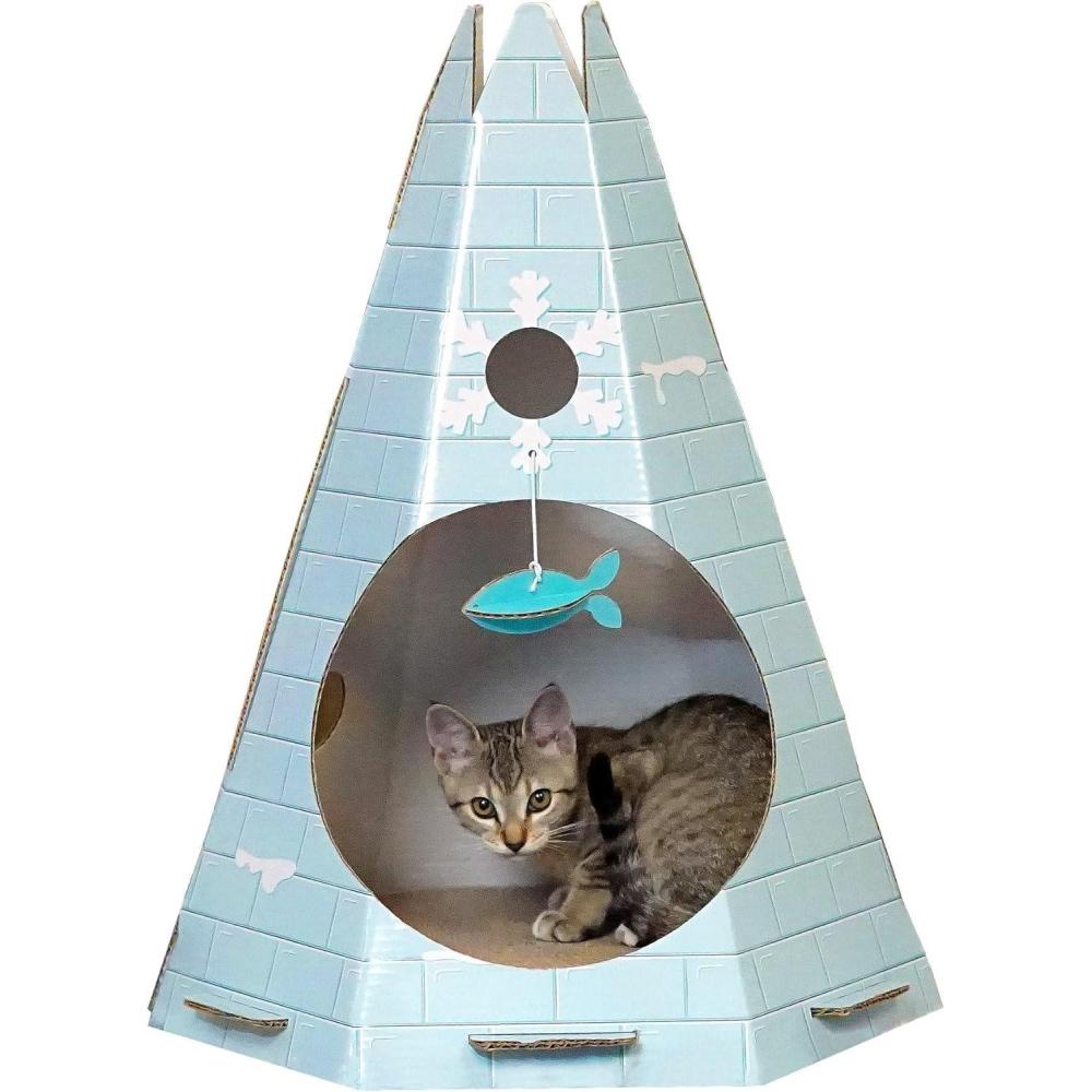 imageFurhaven Cat Cave Hideout w Catnip for Indoor Cats Ft Scratching Pad ampamp Toys Tundra Tent Corrugated Cat Scratcher Hideout Ice Block Print One Size