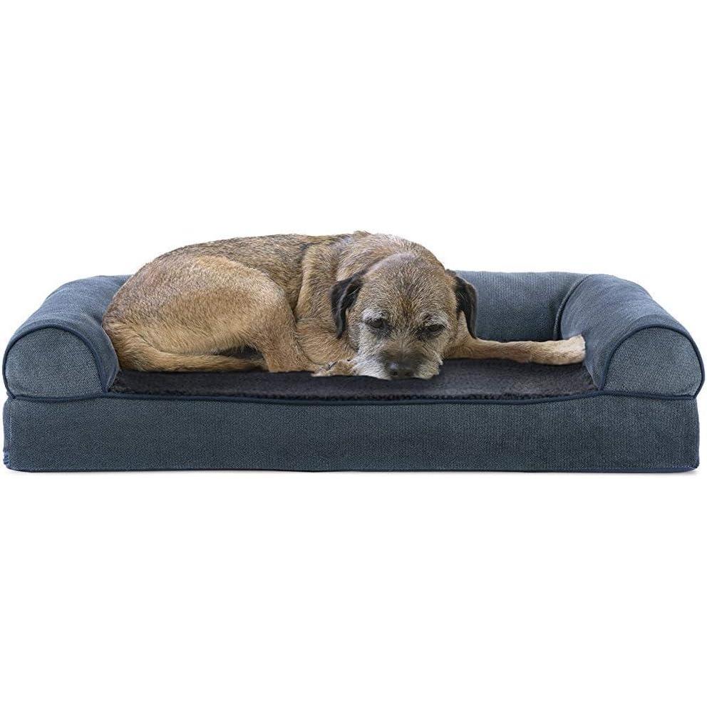 imageFurhaven Cooling Gel Dog Bed for Large Dogs w Removable Bolsters ampamp Washable Cover For Dogs Up to 95 lbs  Plush ampamp Suede Sofa  Deep Pool JumboXLOrion Blue