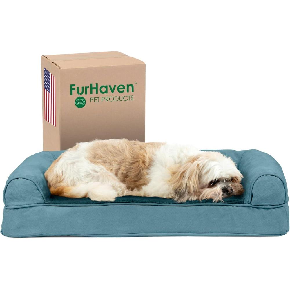 imageFurhaven Cooling Gel Dog Bed for Large Dogs w Removable Bolsters ampamp Washable Cover For Dogs Up to 95 lbs  Plush ampamp Suede Sofa  Deep Pool JumboXLDeep Pool