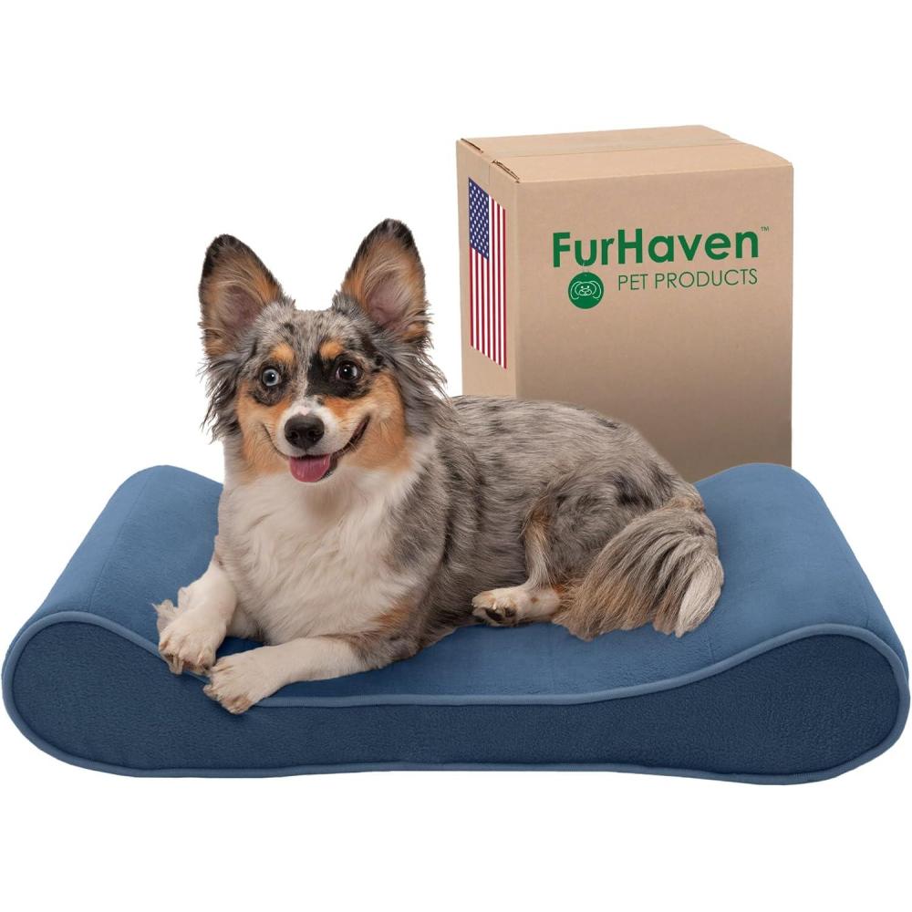 imageFurhaven Cooling Gel Dog Bed for Large Dogs w Removable Washable Cover For Dogs Up to 75 lbs Ultra Plush Faux Fur ampamp Suede Luxe Lounger Contour Mattress Chocolate JumboXLStellar Blue Microvelvet Luxe