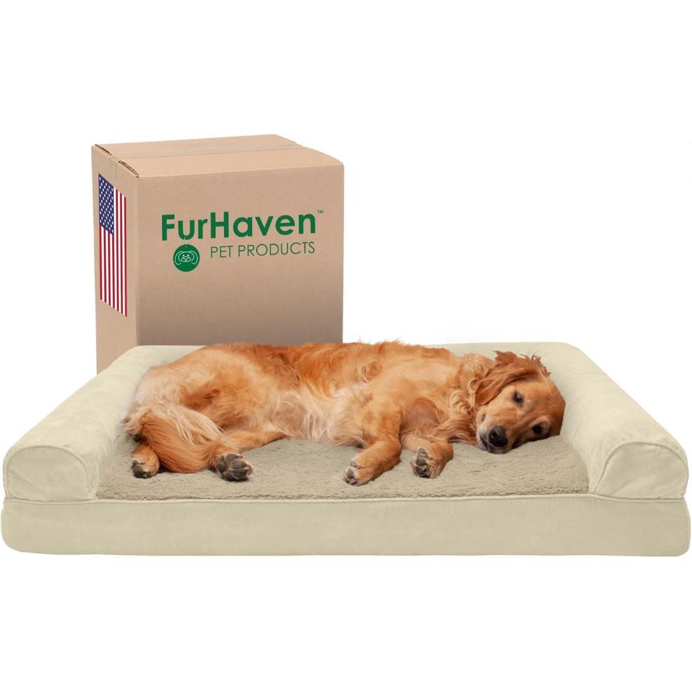 imageFurhaven Cooling Gel Dog Bed for Large Dogs w Removable Washable Cover For Dogs Up to 75 lbs Ultra Plush Faux Fur ampamp Suede Luxe Lounger Contour Mattress Chocolate JumboXLClay Plush Suede