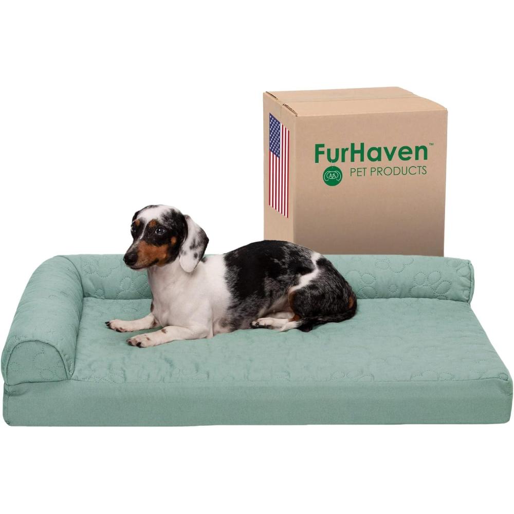 imageFurhaven Cooling Gel Dog Bed for MediumSmall Dogs w Removable Bolsters ampamp Washable Cover For Dogs Up to 35 lbs Pinsonic Quilted Paw L Shaped Chaise Titanium MediumQuilted Paw Iceberg Green