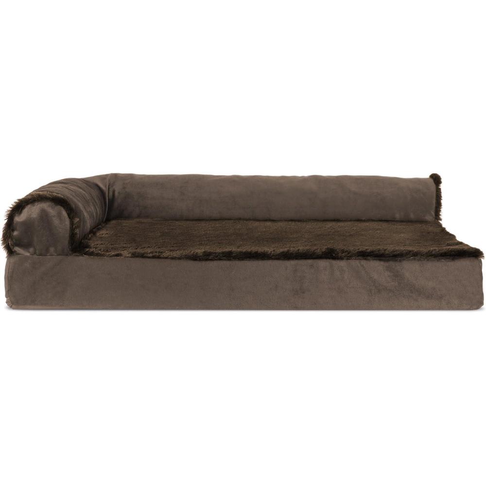 imageFurhaven Cooling Gel Dog Bed for MediumSmall Dogs w Removable Bolsters ampamp Washable Cover For Dogs Up to 35 lbs  Pinsonic Quilted Paw L Shaped Chaise  Titanium MediumPlush  Velvet Sable Brown