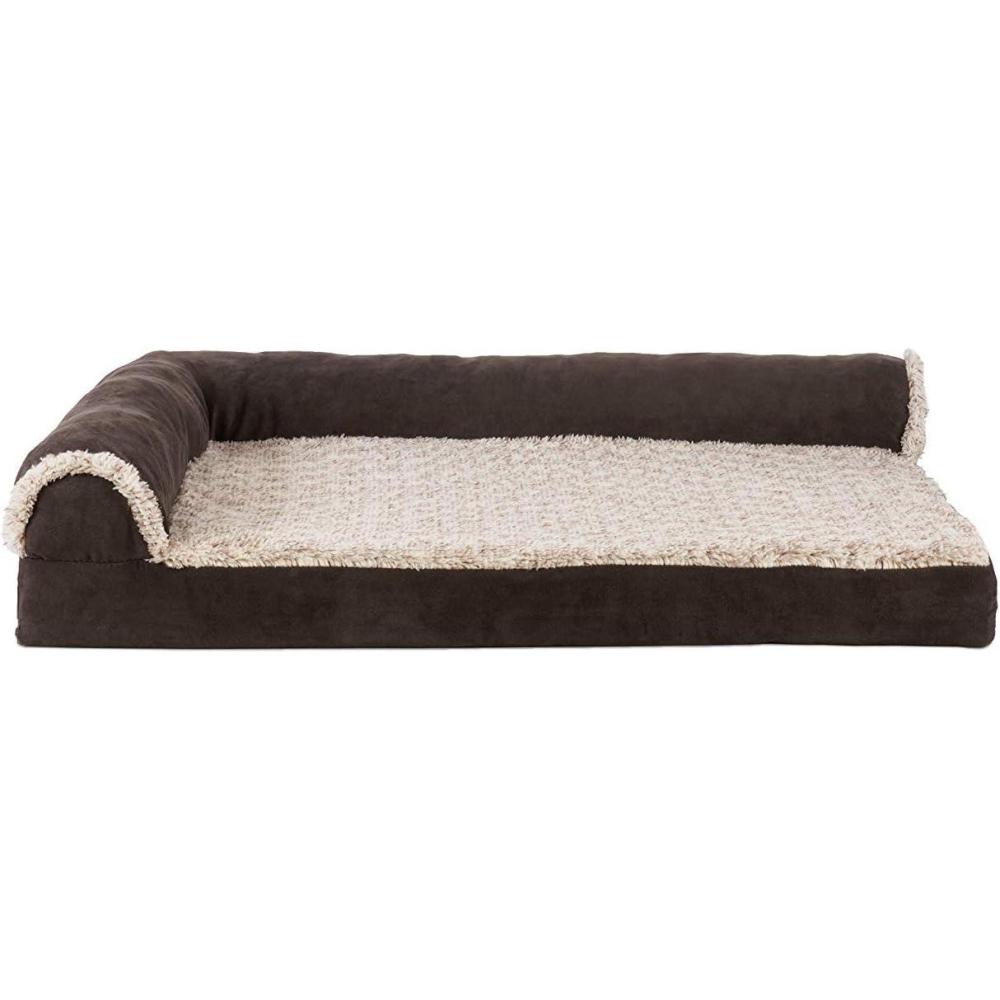 imageFurhaven Cooling Gel Dog Bed for MediumSmall Dogs w Removable Bolsters ampamp Washable Cover For Dogs Up to 35 lbs Pinsonic Quilted Paw L Shaped Chaise Titanium MediumTwoTone Faux Fur Suede Espresso