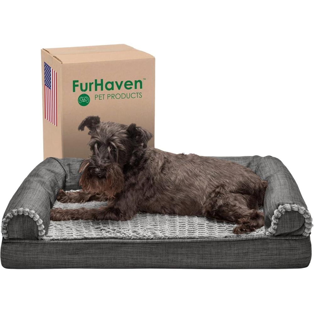 imageFurhaven Cooling Gel Dog Bed for MediumSmall Dogs w Removable Bolsters ampamp Washable Cover For Dogs Up to 35 lbs Quilted Sofa Silver Gray MediumCharcoal