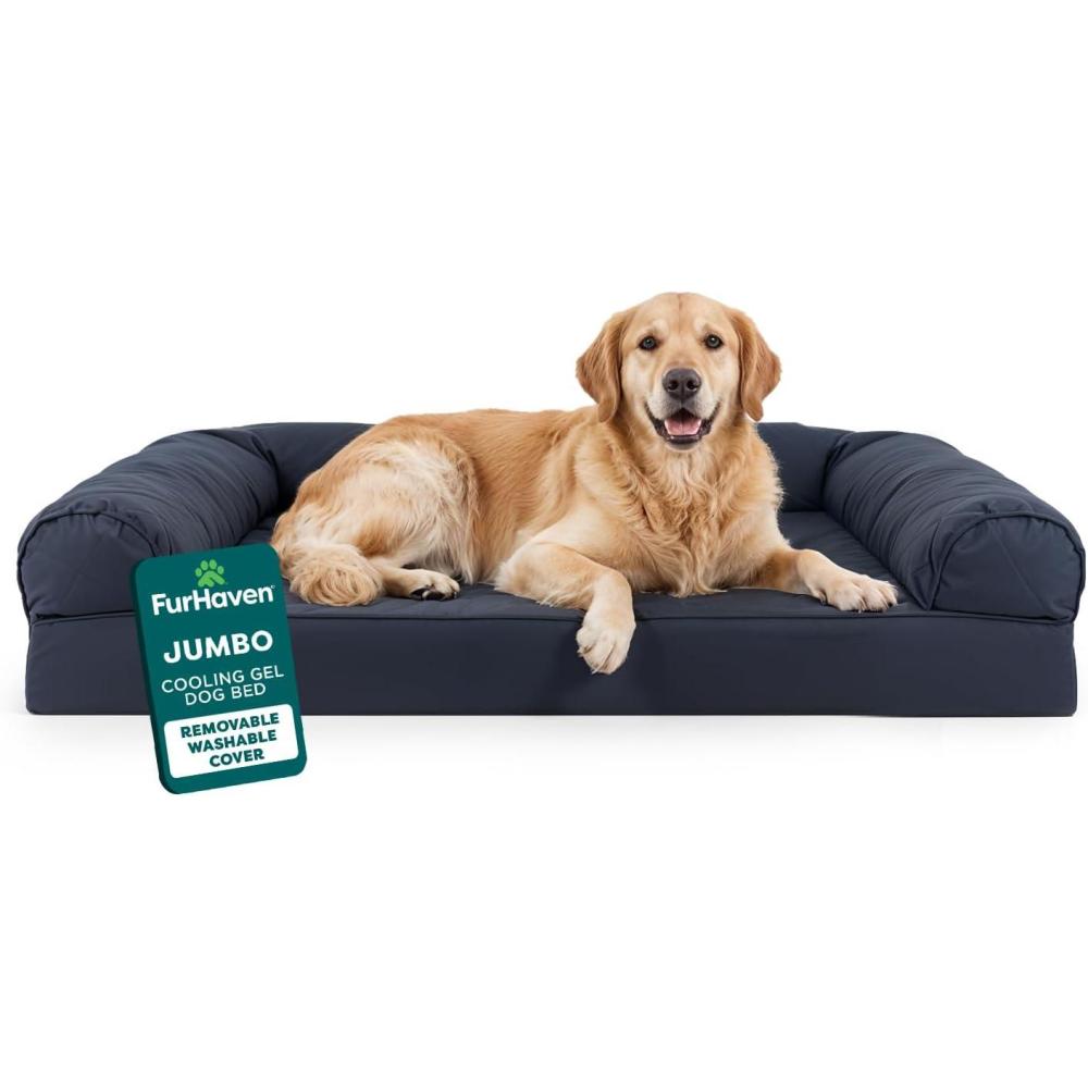 imageFurhaven Cooling Gel Dog Bed for MediumSmall Dogs w Removable Bolsters ampamp Washable Cover For Dogs Up to 35 lbs  Quilted Sofa  Silver Gray MediumIron Gray