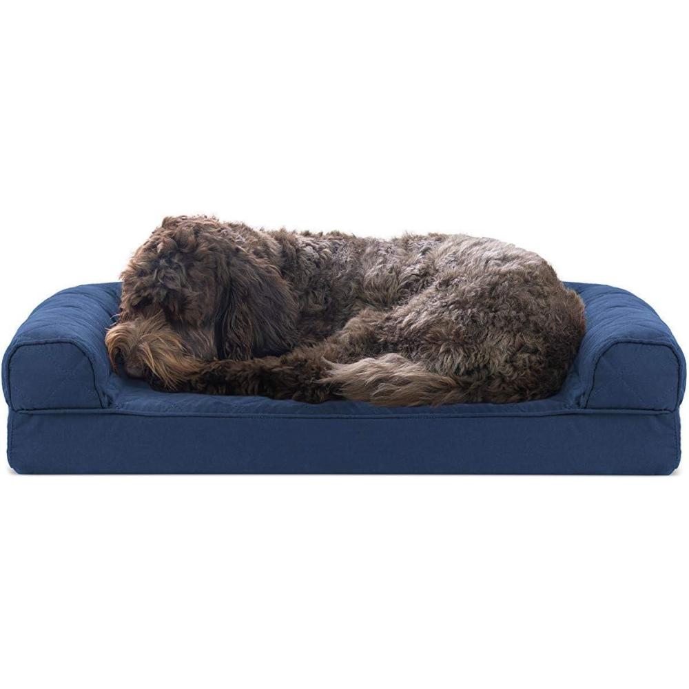 imageFurhaven Cooling Gel Dog Bed for MediumSmall Dogs w Removable Bolsters ampamp Washable Cover For Dogs Up to 35 lbs  Quilted Sofa  Silver Gray MediumNavy Blue