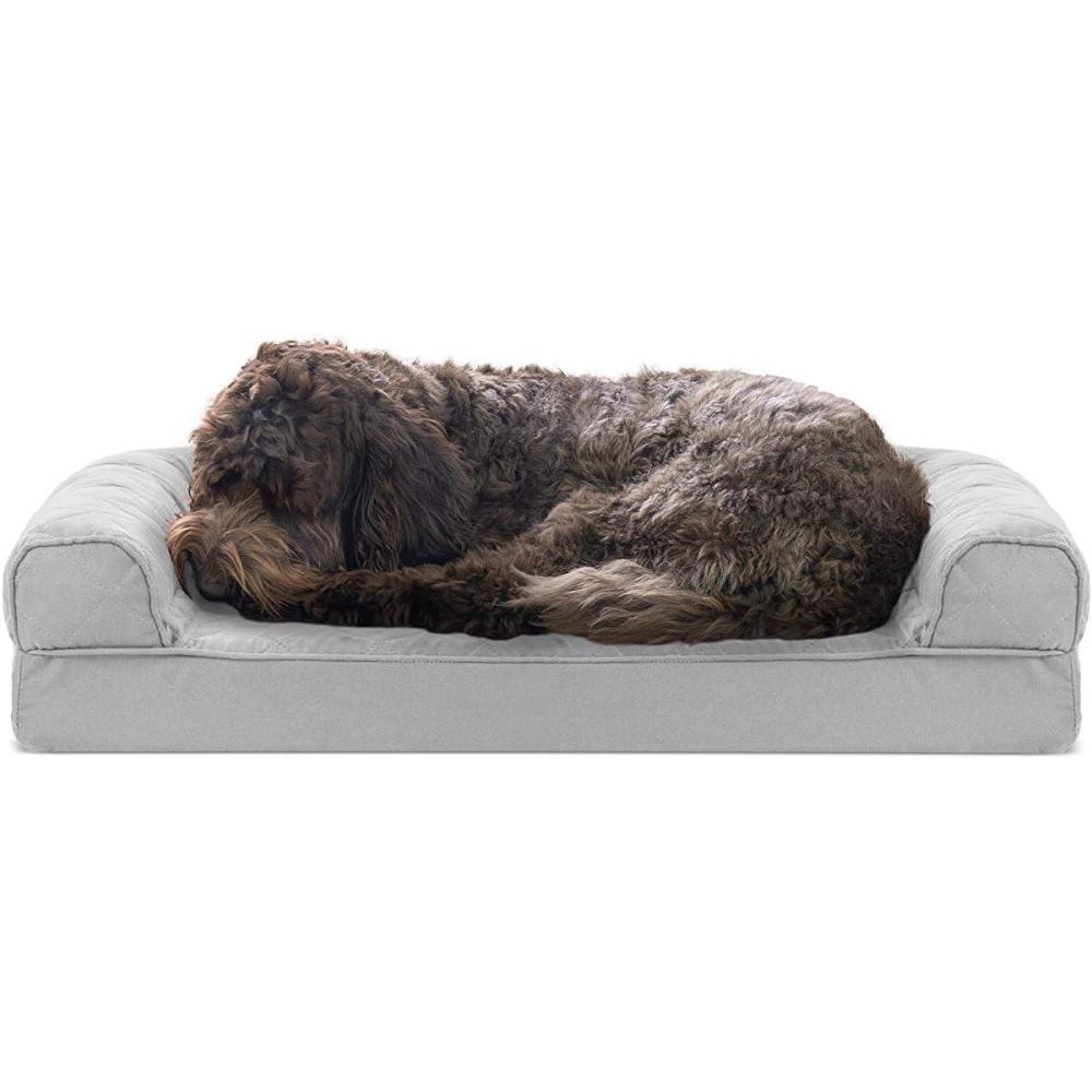 imageFurhaven Cooling Gel Dog Bed for MediumSmall Dogs w Removable Bolsters ampamp Washable Cover For Dogs Up to 35 lbs  Quilted Sofa  Silver Gray MediumSilver Gray