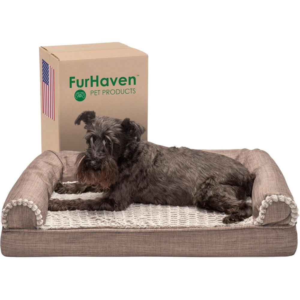 imageFurhaven Cooling Gel Dog Bed for MediumSmall Dogs w Removable Bolsters ampamp Washable Cover For Dogs Up to 35 lbs  Quilted Sofa  Silver Gray MediumWoodsmoke