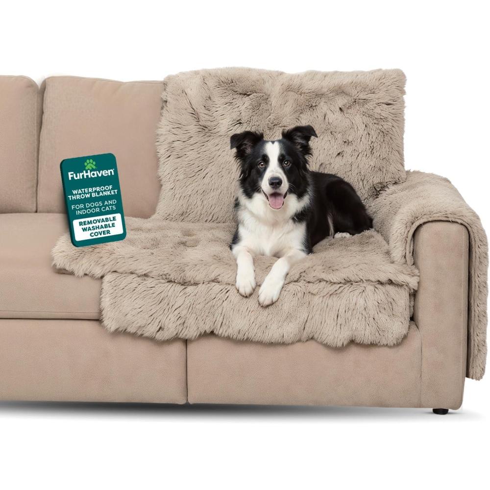 imageFurhaven Corner Cushion Seat Cover for Dogs ampamp Cats Washable For Couches Sectional Sofas ampamp L Shaped Couches  Snuggle Spot Shaggy Long Faux Fur Corner Throw  Gray One SizeTaupe