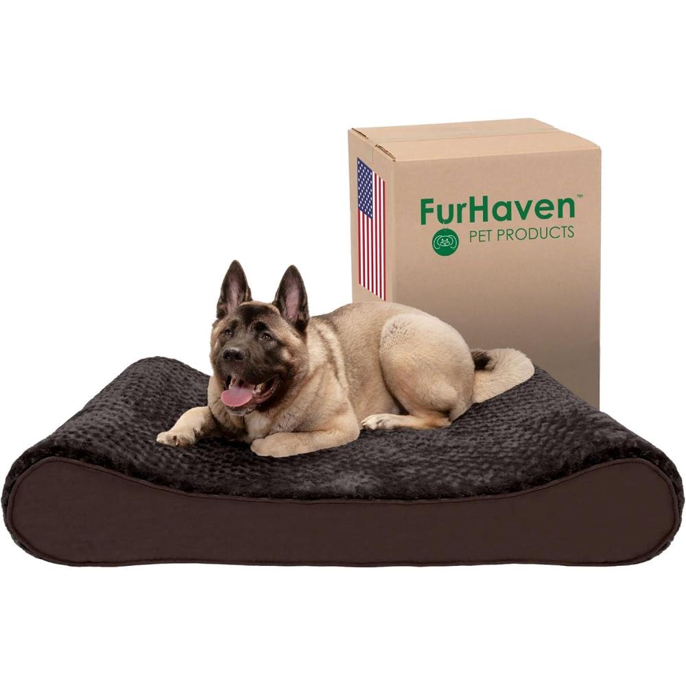 imageFurhaven Memory Foam Dog Bed for Large Dogs w Removable Washable Cover For Dogs Up to 150 lbs Ultra Plush Faux Fur ampamp Suede Luxe Lounger Contour Mattress Chocolate Jumbo PlusXXL