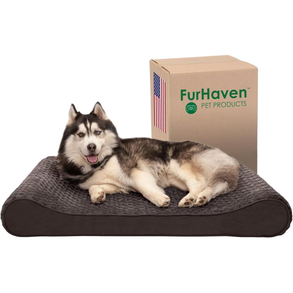 imageFurhaven Memory Foam Dog Bed for Large Dogs w Removable Washable Cover For Dogs Up to 75 lbs Ultra Plush Faux Fur ampamp Suede Luxe Lounger Contour Mattress Chocolate JumboXL