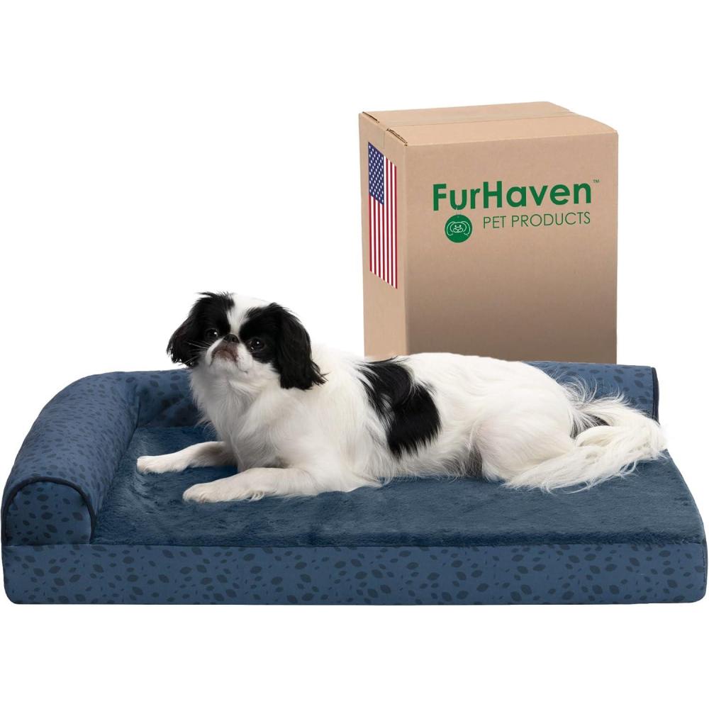 imageFurhaven Orthopedic Dog Bed for Large Dogs w Removable Bolsters ampamp Washable Cover For Dogs Up to 125 lbs  Plush ampamp Velvet L Shaped Chaise  Platinum Gray Jumbo PlusXXLBlue Almonds