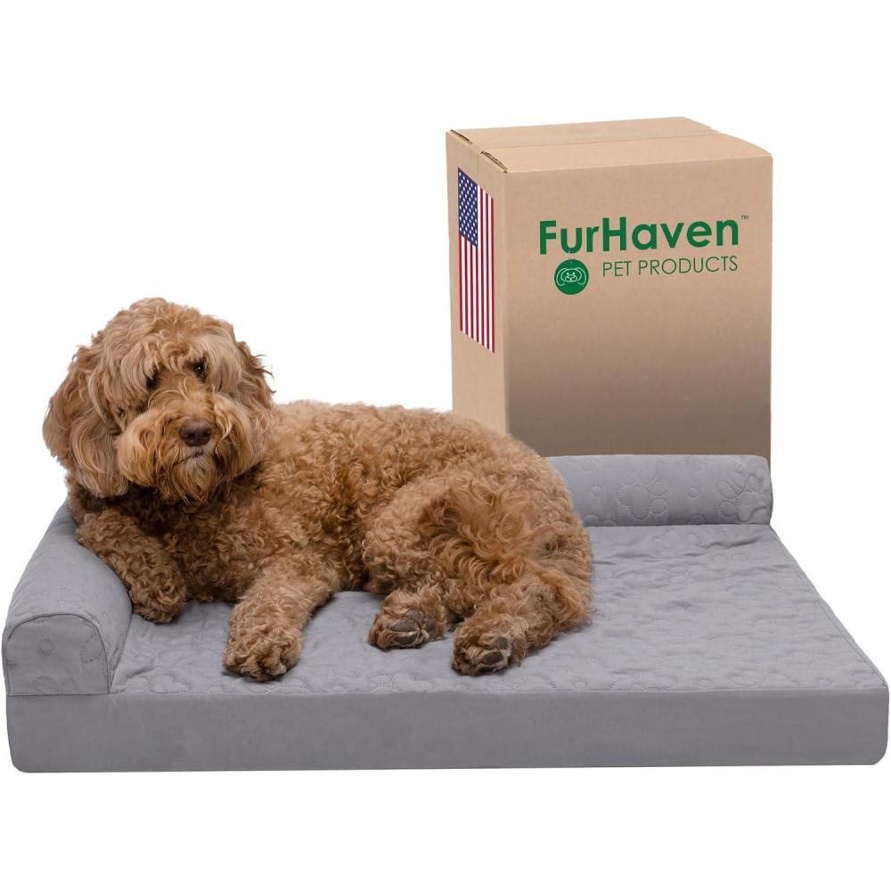 imageFurhaven Orthopedic Dog Bed for Large Dogs w Removable Bolsters ampamp Washable Cover For Dogs Up to 125 lbs  Plush ampamp Velvet L Shaped Chaise  Platinum Gray Jumbo PlusXXLTitanium
