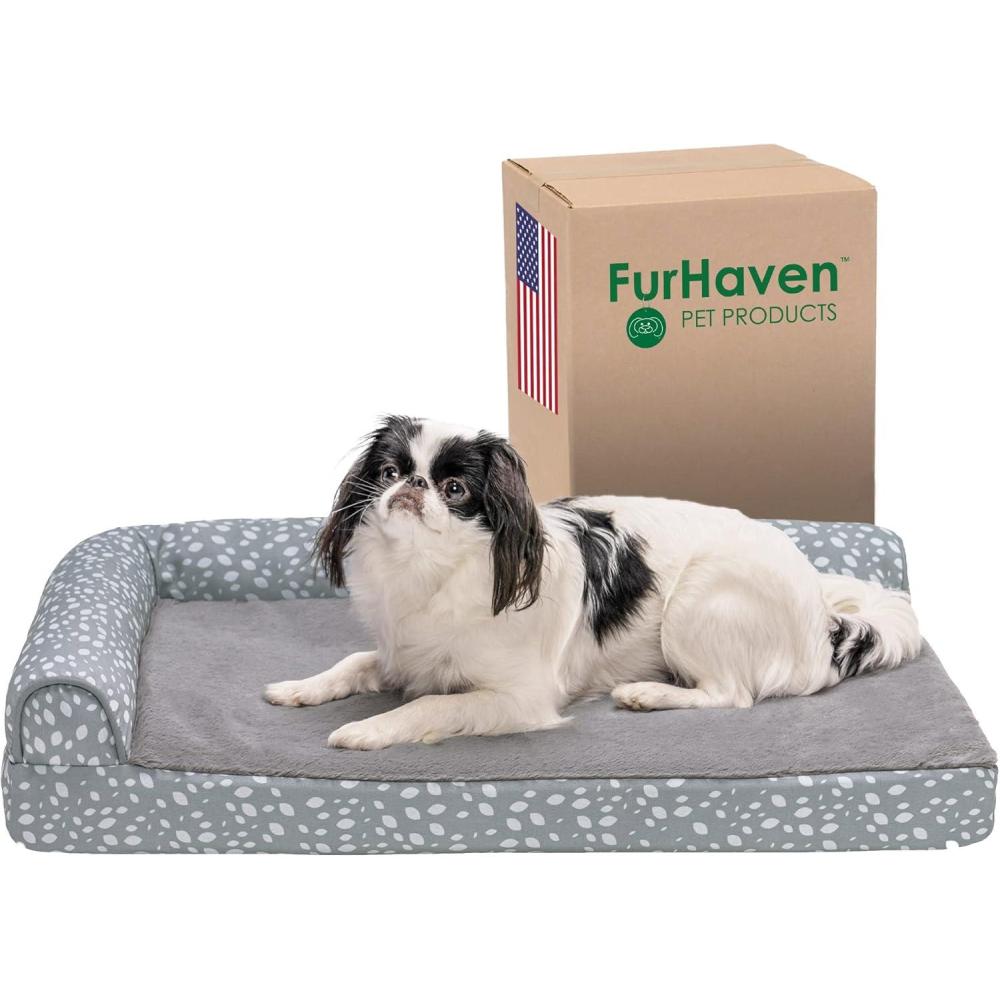 imageFurhaven Orthopedic Dog Bed for Large Dogs w Removable Bolsters ampamp Washable Cover For Dogs Up to 125 lbs Plush ampamp Velvet L Shaped Chaise Platinum Gray Jumbo PlusXXLGray Almonds