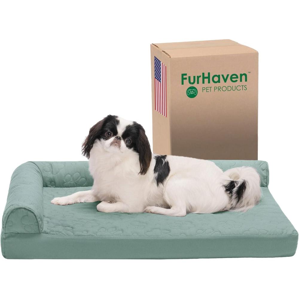 imageFurhaven Orthopedic Dog Bed for Large Dogs w Removable Bolsters ampamp Washable Cover For Dogs Up to 125 lbs Plush ampamp Velvet L Shaped Chaise Platinum Gray Jumbo PlusXXLIceberg Green