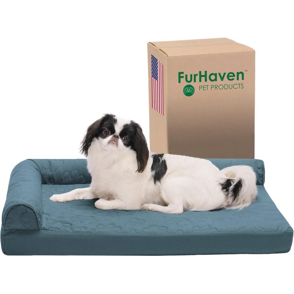 imageFurhaven Orthopedic Dog Bed for Large Dogs w Removable Bolsters ampamp Washable Cover For Dogs Up to 125 lbs Plush ampamp Velvet L Shaped Chaise Platinum Gray Jumbo PlusXXLBluestone
