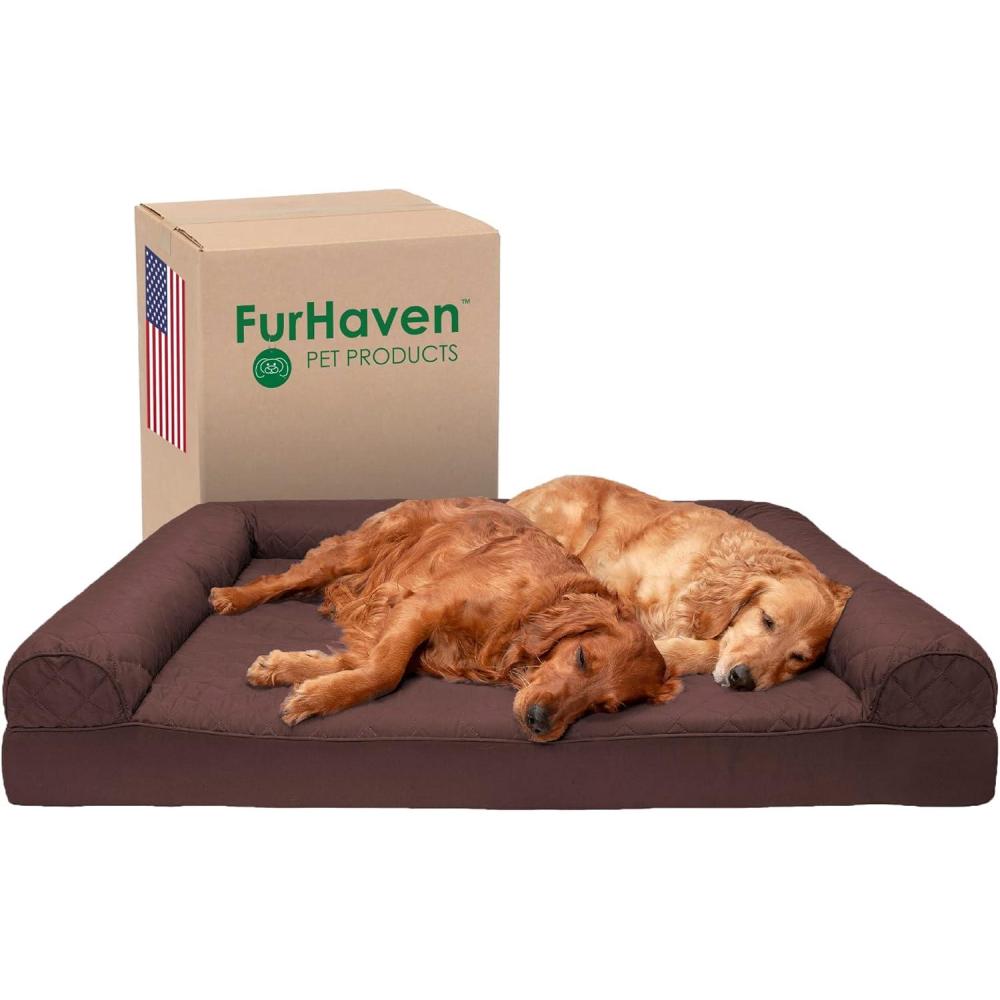 imageFurhaven Orthopedic Dog Bed for Large Dogs w Removable Bolsters ampamp Washable Cover For Dogs Up to 125 lbs  Quilted Sofa  Coffee Jumbo PlusXXLCoffee