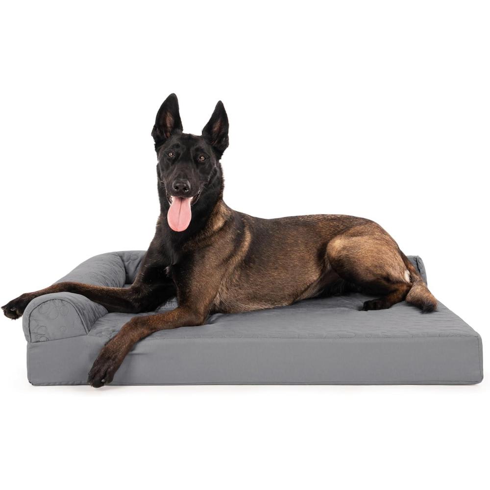 imageFurhaven Orthopedic Dog Bed for Large Dogs w Removable Bolsters ampamp Washable Cover For Dogs Up to 95 lbs  Plush ampamp Velvet L Shaped Chaise  Sable Brown JumboXLTitanium