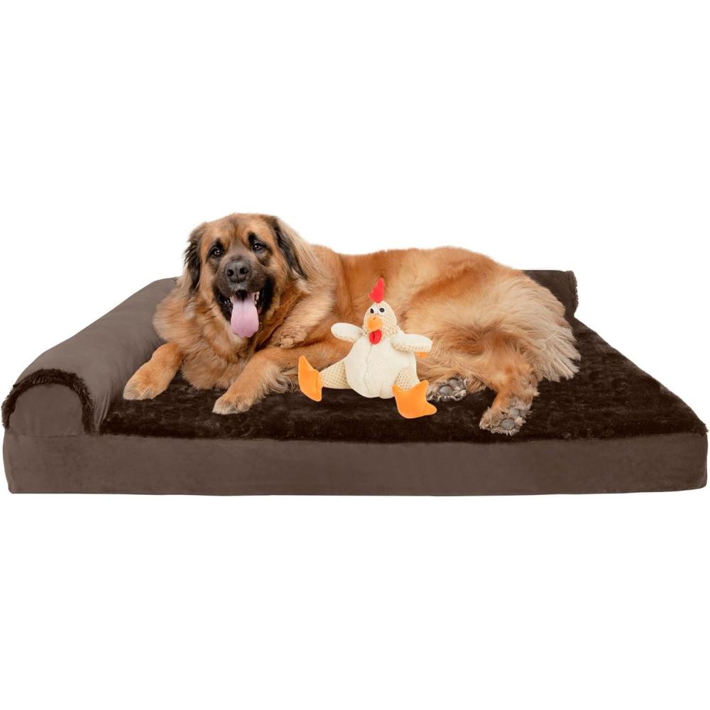 imageFurhaven Orthopedic Dog Bed for Large Dogs w Removable Bolsters ampamp Washable Cover For Dogs Up to 95 lbs Plush ampamp Velvet L Shaped Chaise Sable Brown JumboXLRooster Toy Sable Brown