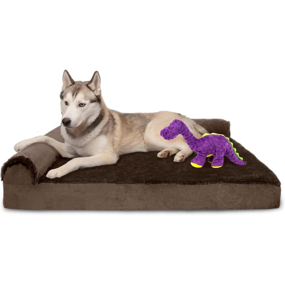 imageFurhaven Orthopedic Dog Bed for Large Dogs w Removable Bolsters ampamp Washable Cover For Dogs Up to 95 lbs Plush ampamp Velvet L Shaped Chaise Sable Brown JumboXLDino Toy Sable Brown