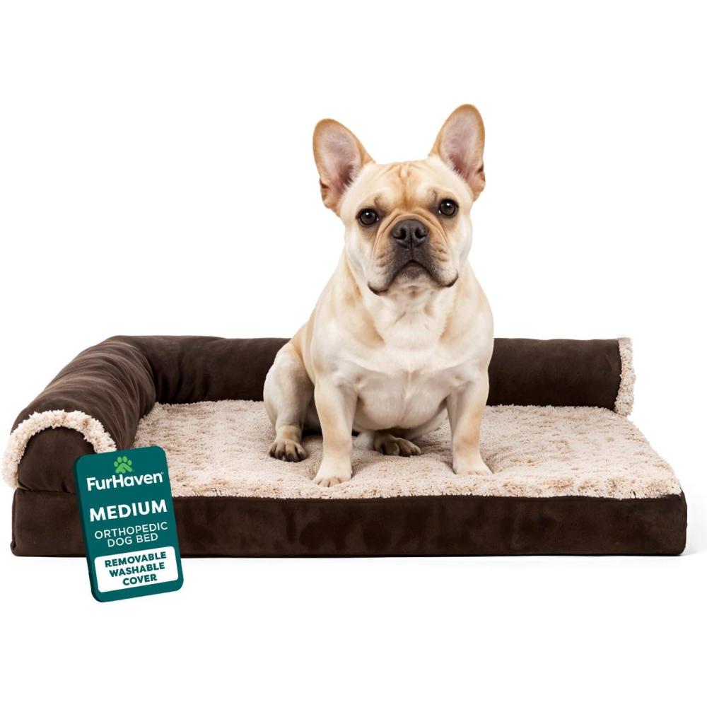 imageFurhaven Orthopedic Dog Bed for Large Dogs w Removable Bolsters ampamp Washable Cover For Dogs Up to 95 lbs Plush ampamp Velvet L Shaped Chaise Sable Brown JumboXLEspresso