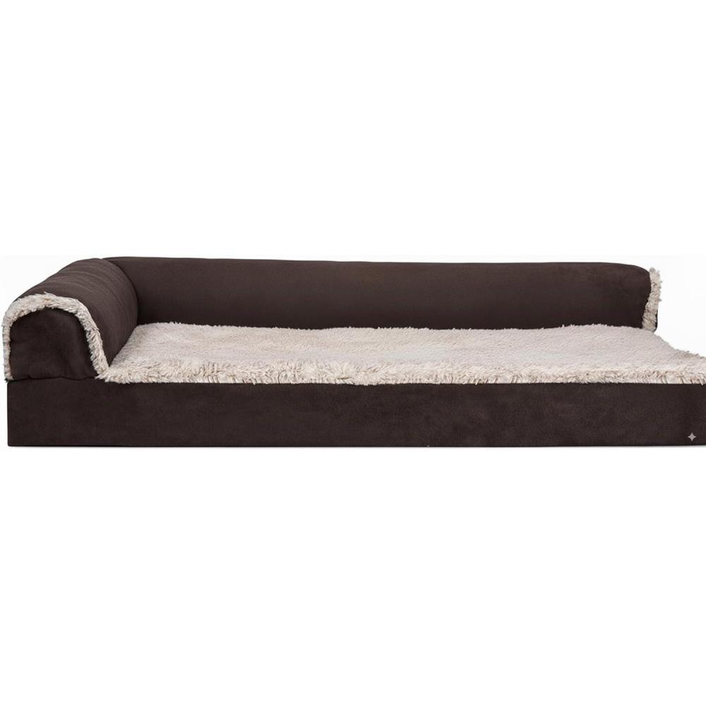 imageFurhaven Orthopedic Dog Bed for Large Dogs w Removable Bolsters ampamp Washable Cover For Dogs Up to 95 lbs Plush ampamp Velvet L Shaped Chaise Sable Brown JumboXLSable Brown