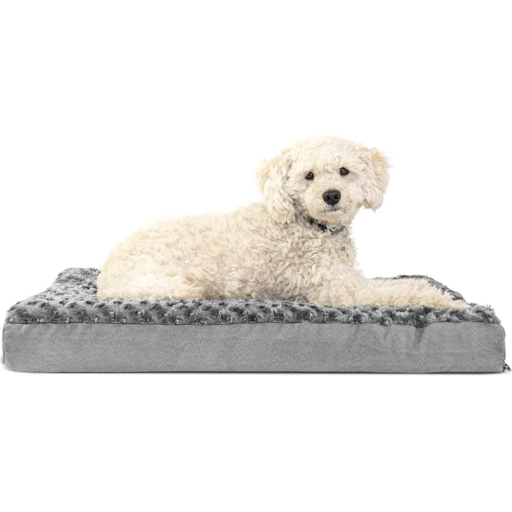 imageFurhaven Orthopedic Dog Bed for Large Dogs w Removable Washable Cover For Dogs Up to 95 lbs Ultra Plush Faux Fur ampamp Suede Mattress Gray JumboXLMinky Gray