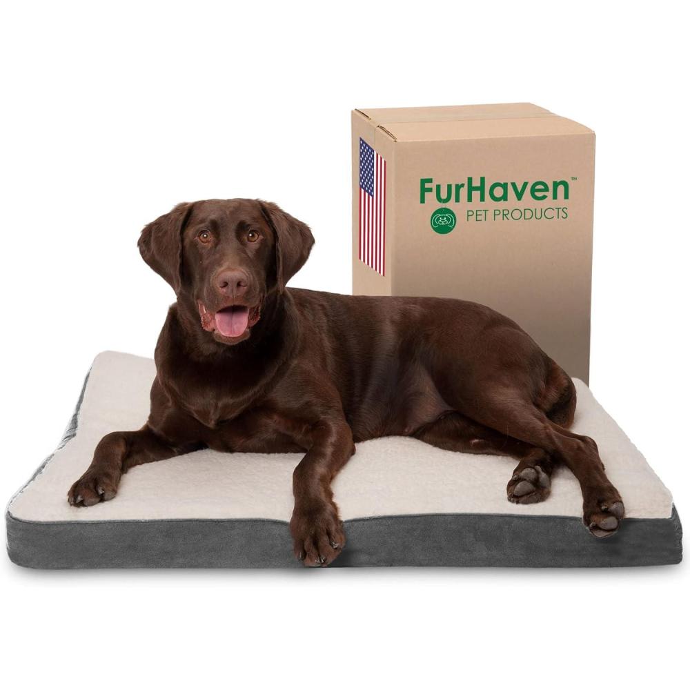 imageFurhaven Orthopedic Dog Bed for Large Dogs w Removable Washable Cover For Dogs Up to 95 lbs Ultra Plush Faux Fur ampamp Suede Mattress Gray JumboXLPewter