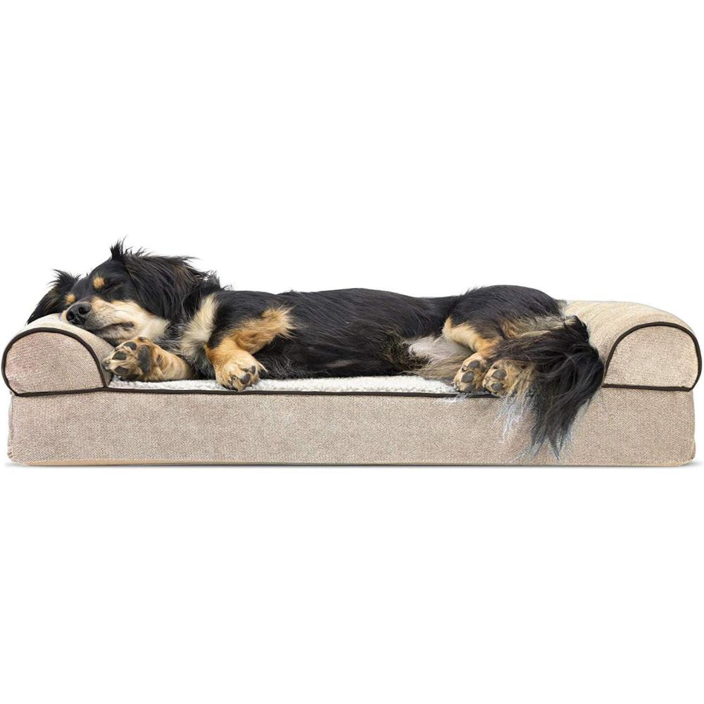 imageFurhaven Orthopedic Dog Bed for LargeMedium Dogs w Removable Bolsters ampamp Washable Cover For Dogs Up to 55 lbs Plush ampamp Suede Sofa Gray LargeCream