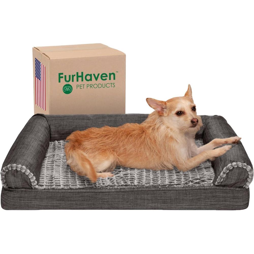 imageFurhaven Orthopedic Dog Bed for LargeMedium Dogs w Removable Bolsters ampamp Washable Cover For Dogs Up to 55 lbs Plush ampamp Suede Sofa Gray LargeCharcoal