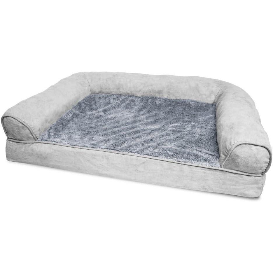 imageFurhaven Orthopedic Dog Bed for LargeMedium Dogs w Removable Bolsters ampamp Washable Cover For Dogs Up to 55 lbs  Plush ampamp Suede Sofa  Gray LargeGray