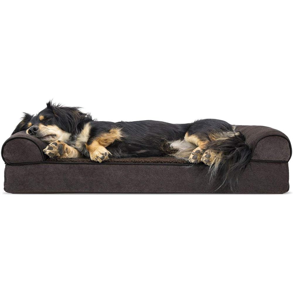 imageFurhaven Orthopedic Dog Bed for LargeMedium Dogs w Removable Bolsters ampamp Washable Cover For Dogs Up to 55 lbs Plush ampamp Suede Sofa Gray LargeCoffee